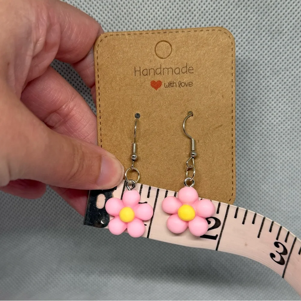 Handmade Pink and Yellow Flower Earrings